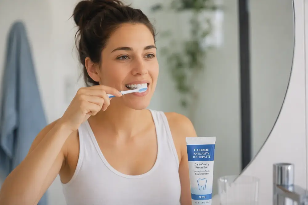 Morning brushing with fluoride toothpaste as the first step of a daily oral hygiene routine