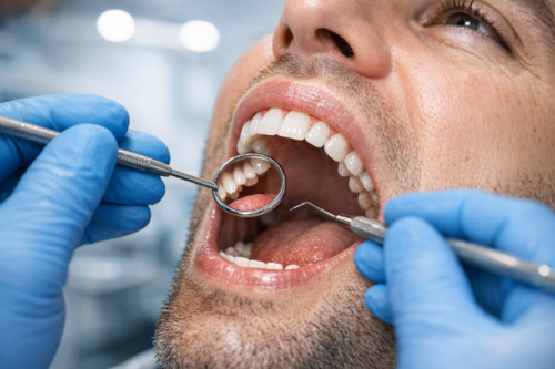 Person wincing from severe tooth pain