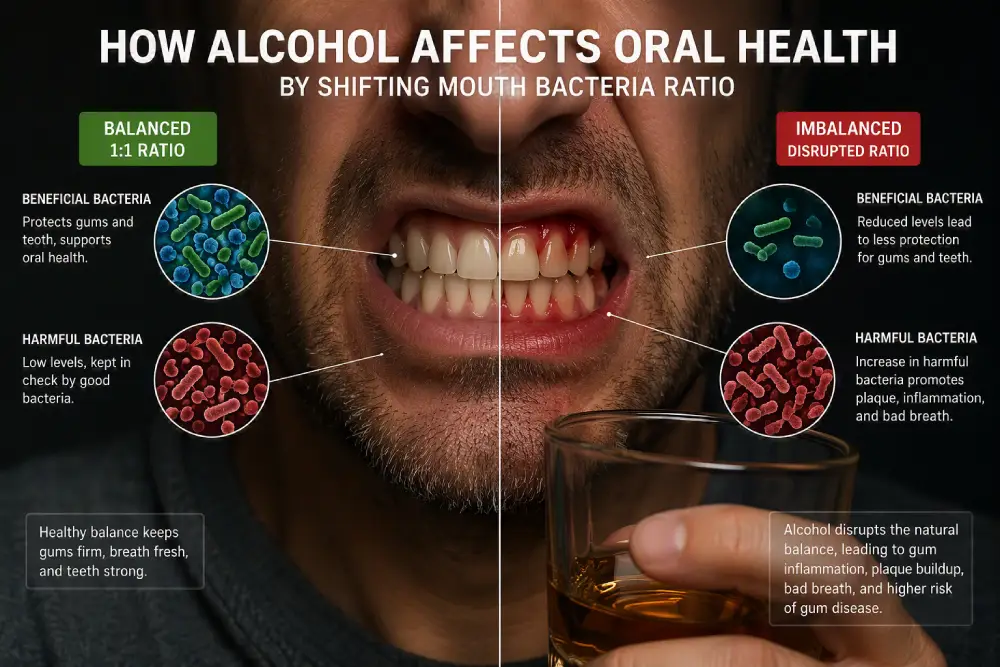 How alcohol affects oral health by shifting mouth bacteria