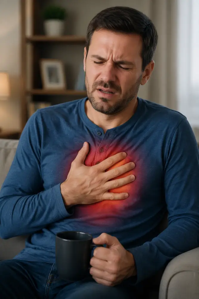 Man with heartburn — acid reflux is a major cause of tooth enamel erosion