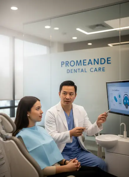 Dr. Bao Nguyen explaining sedation options to a patient at Promenade Dental Care