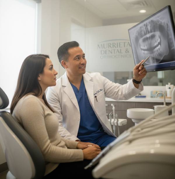 Dr. Bao Nguyen DDS reviewing digital X-rays with a patient in Murrieta