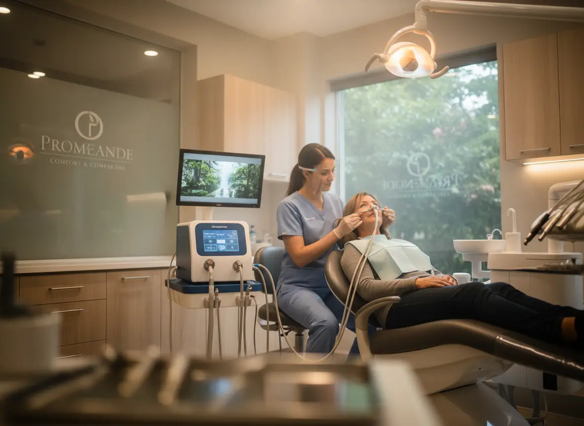 Nitrous oxide delivery system and monitoring equipment in the Promenade Dental Care operatory