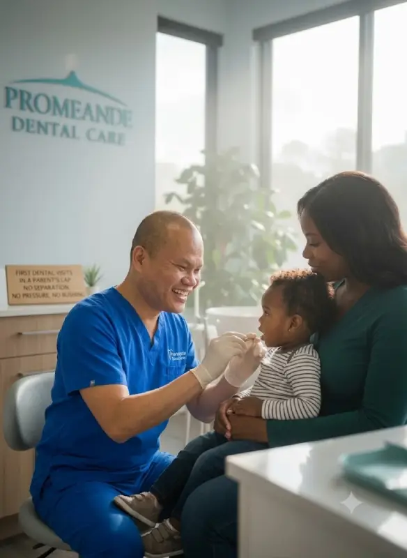 Dr Bao does a dental exam of a child