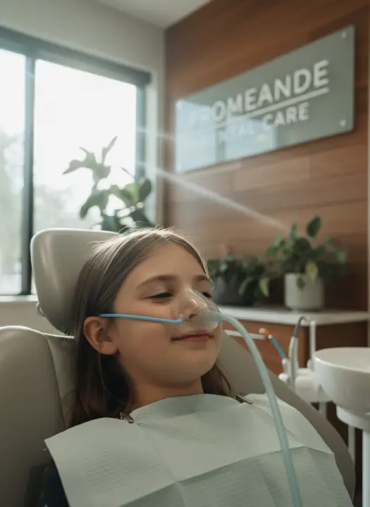 Young patient wearing a nitrous oxide nasal mask at Promenade Dental Care in Murrieta