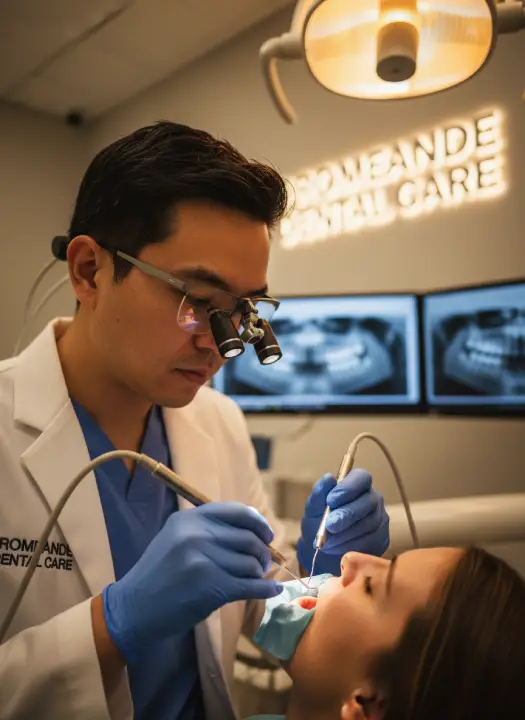 Dr. Bao Nguyen using endodontic instruments during a root canal procedure