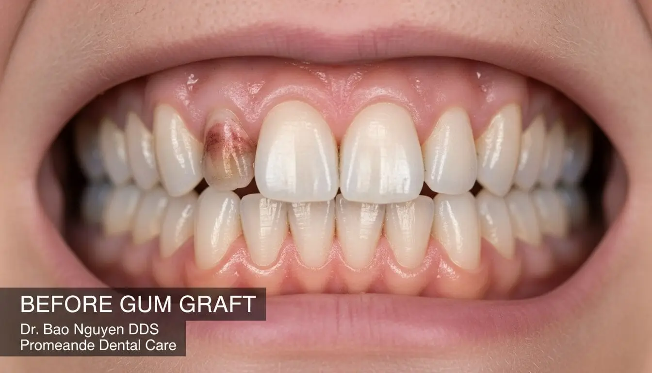 Gum graft result restoring tissue coverage over an exposed root