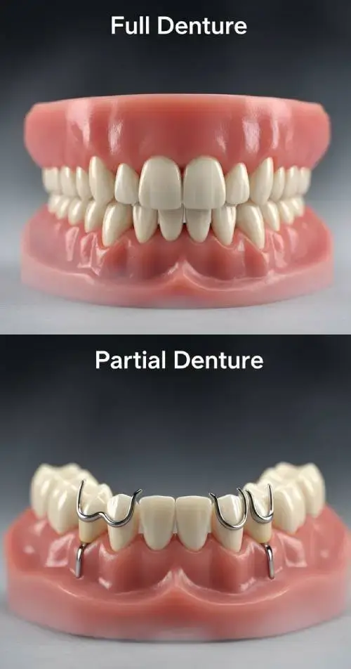 Custom full denture and partial denture fabricated at Promenade Dental Care in Murrieta