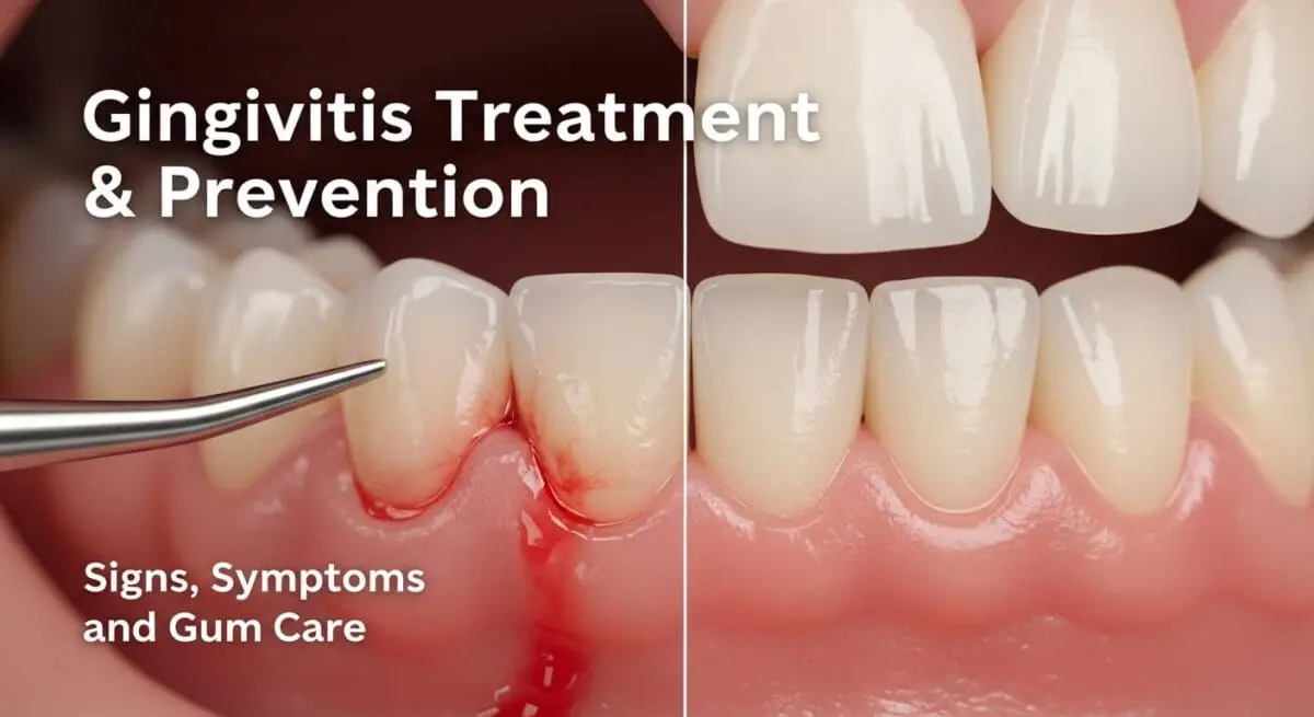 Gingivitis treatment in Murrieta: inflamed, bleeding gums beside healthy pink gums, from the office of Dr. Bao Nguyen, DDS