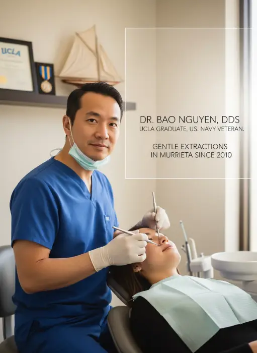Dr. Bao Nguyen, DDS — UCLA graduate, U.S. Navy veteran, performing gentle extractions in Murrieta since 2010.