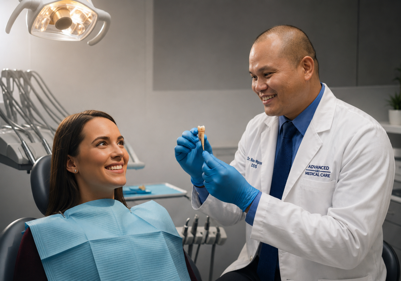 Dr. Bao Nguyen performing a gentle tooth extraction at Promenade Dental Care in Murrieta, CA
