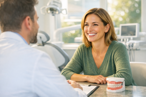 Person considering dental veneer treatment options