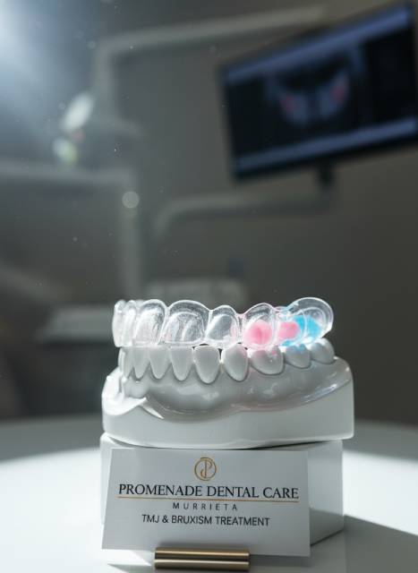 Custom nightguard for TMJ and bruxism treatment at Promenade Dental Care Murrieta