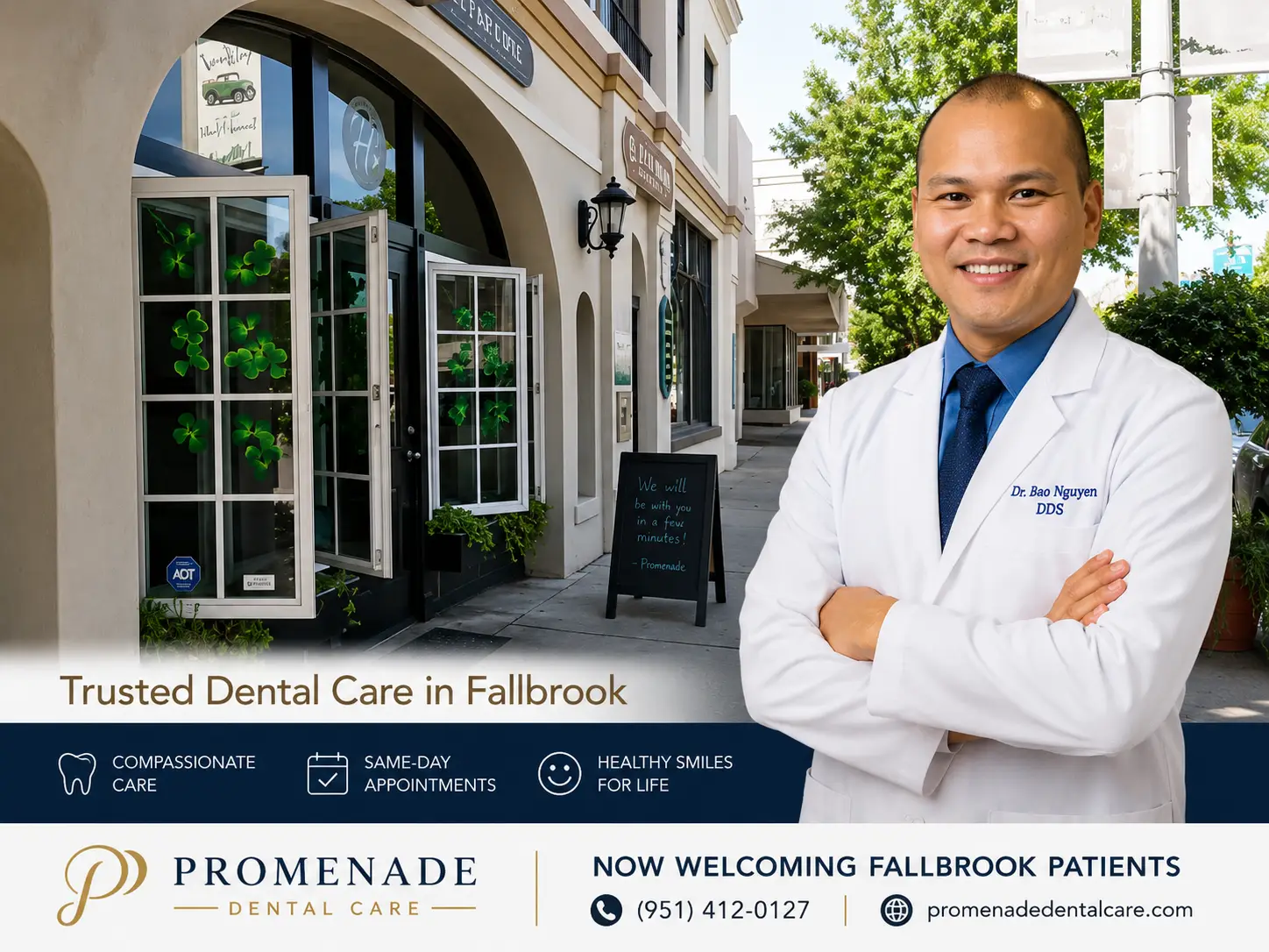 Reception area at Promenade Dental Care, the Murrieta dental office serving Fallbrook, CA patients