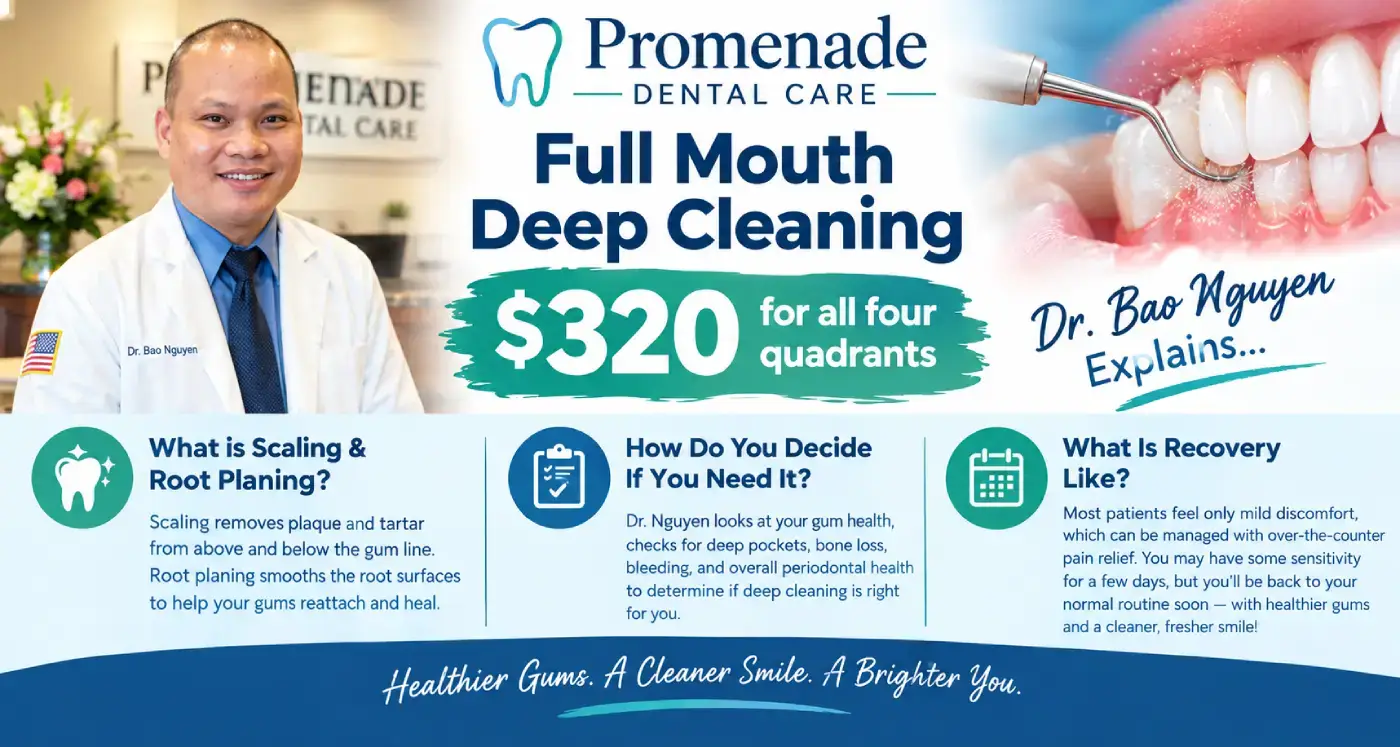 Full mouth deep cleaning (scaling and root planing) at Promenade Dental Care in Murrieta, CA