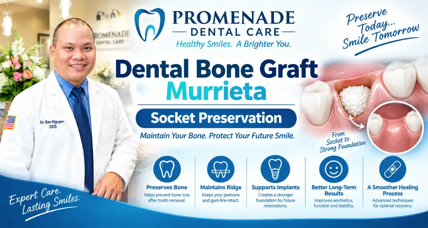 Dental bone grafting and socket preservation for implants in Murrieta, CA at Promenade Dental Care