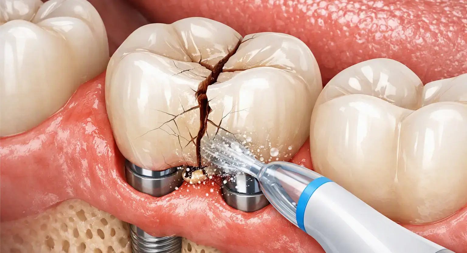 A cracked lower molar at Promenade Dental Care in Murrieta