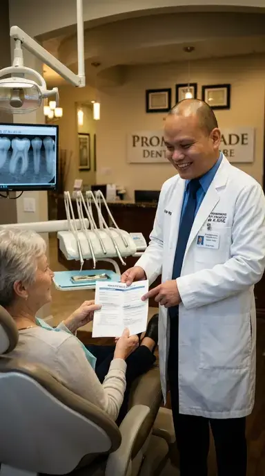 patient handing a printed medication list to doctor
