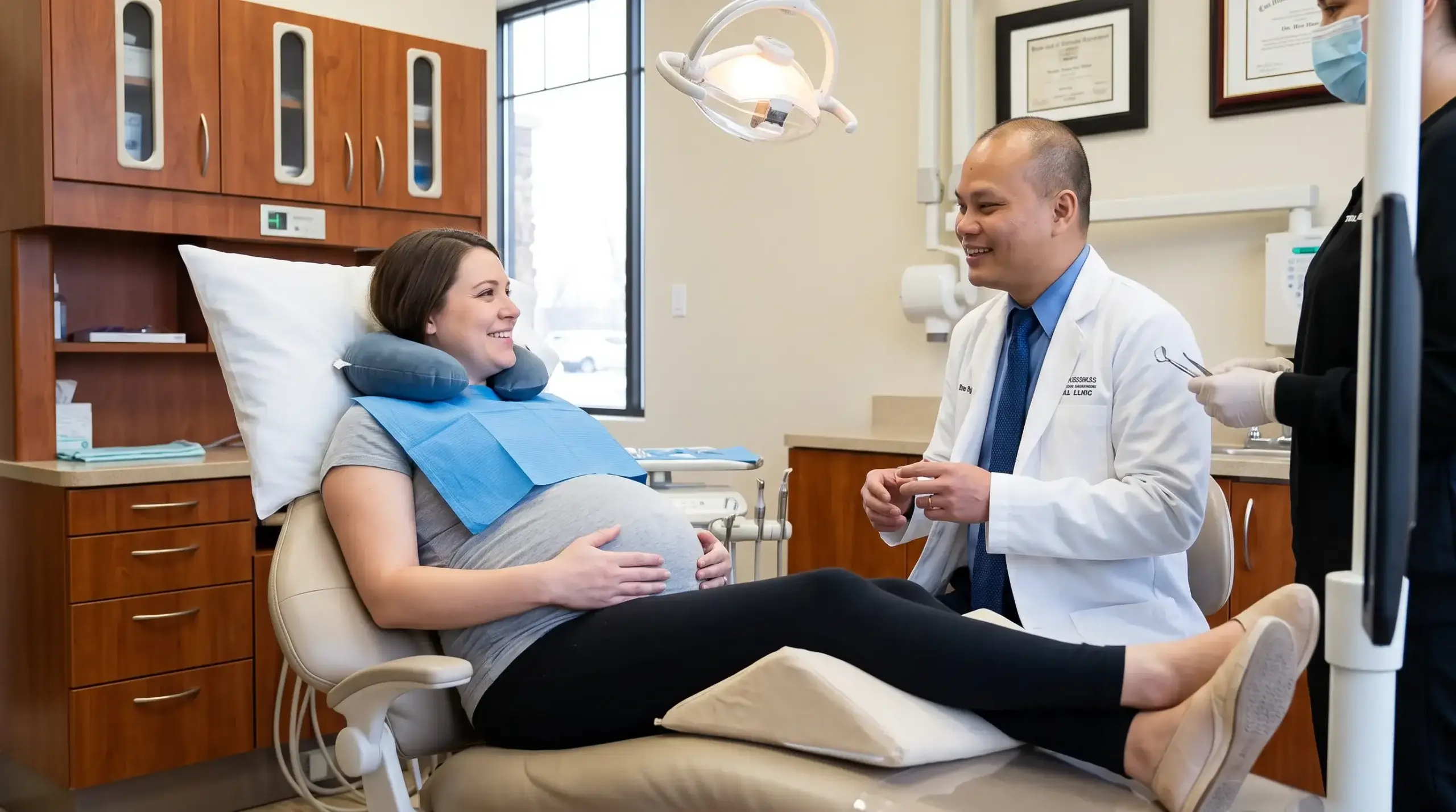 Pregnant patient sitting comfortably in dental chair